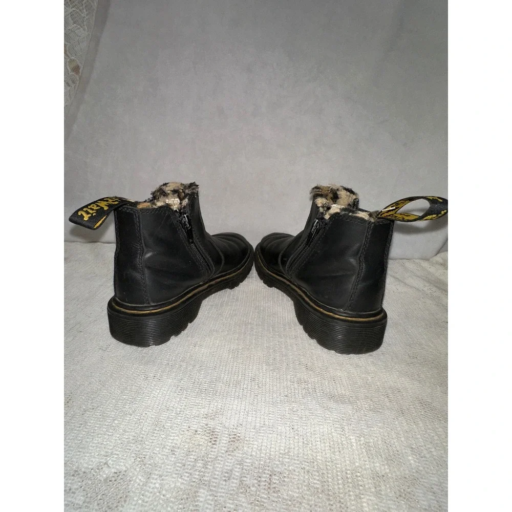 Dr Martens Kids‎ Black Leather Leopard Fur Lined Chelsea Boots